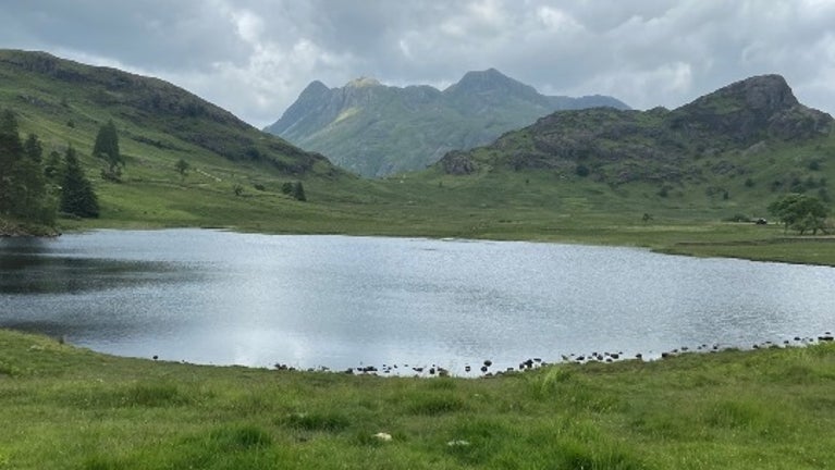 Blea Tarn with the Langdale Pikes in the background